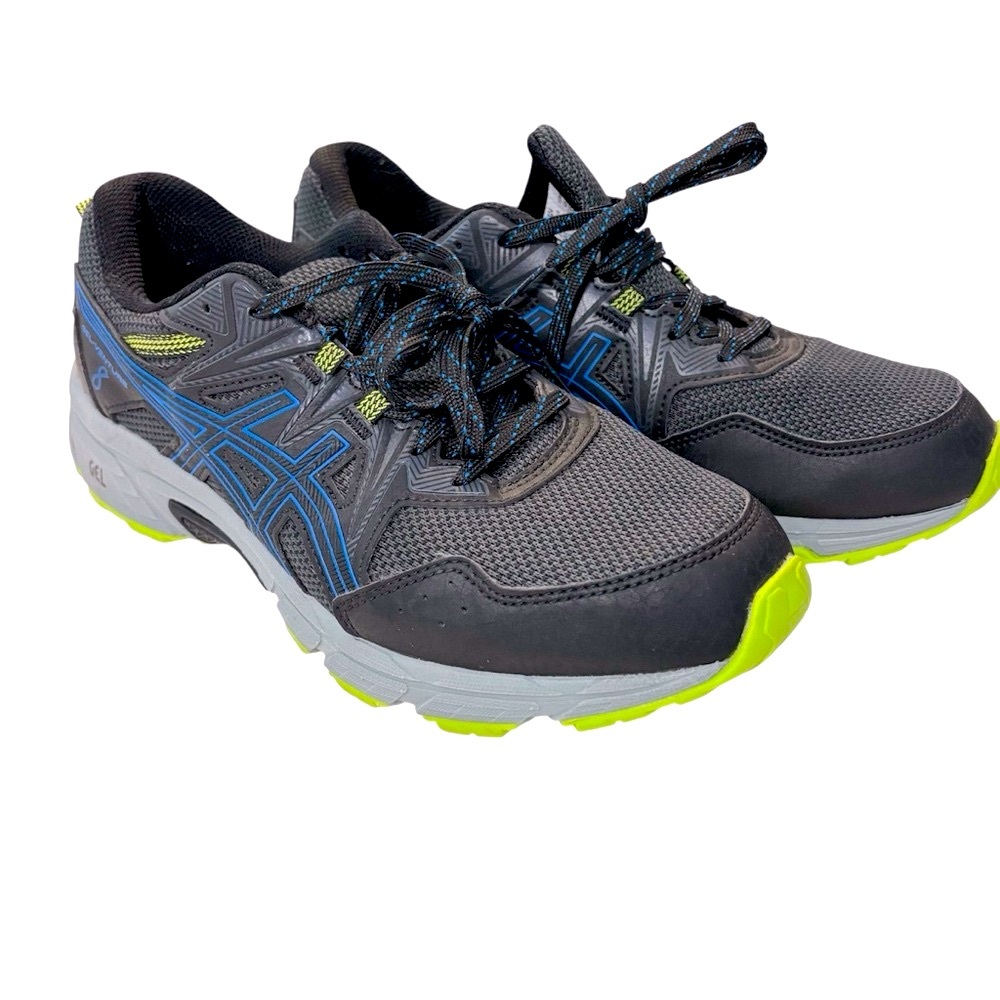 ASICS Gel Venture 8 Black Blue Size 9.5 Trail Running Shoes Lightweight Comfort